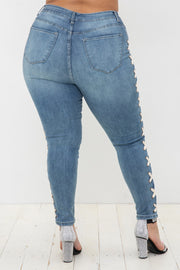 SALE!! LEG-W {Vocal Criss Cross} Blue Jeans w/Side Criss Cross PLUS SIZE XL 2X 3X