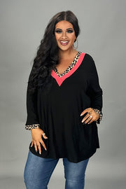 35 CP {Meet Me At Curvy} Black Coral Leopard V-Neck Top PLUS SIZE XL 2X 3X