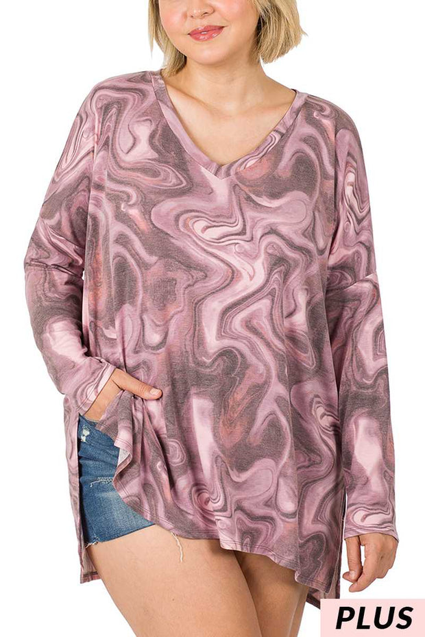 27 PLS {Saw You Looking}  Plum Marbled Print Top PLUS SIZE 1X 2X 3X