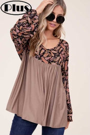 27 CP-J {Sweet Soul} Brown Paisley Babydoll Top PLUS SIZE 1X 2X 3X