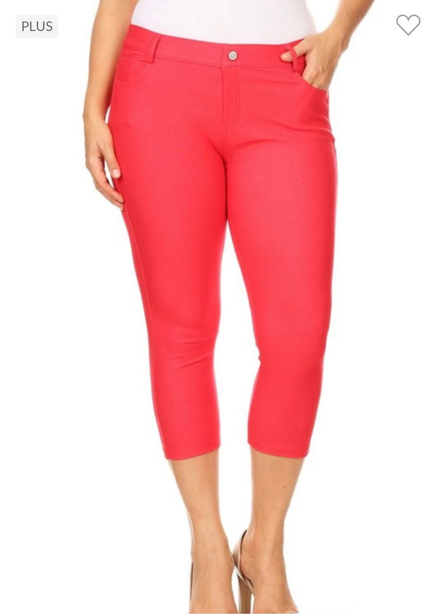 LEG-92 {Red Revolution} Cherry Red Capri Jeggings  PLUS SIZE 1X 2X 3X