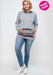 17 HD-B {Winter Chill} Grey Reindeer Print Hoodie PLUS SIZE XL 2X 3X