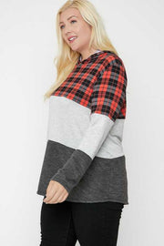 23 HD-F {In Perfect Order} Red Plaid Grey Hoodie PLUS SIZE XL 2X 3X