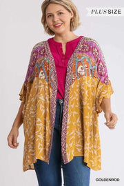 SALE!! 13 OT-M {Sandy Memories} Umgee Gold Print Kimono PLUS SIZE XL/1X