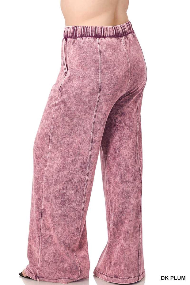 SALE!! LEG-73 {Dressing For Me} Burgundy Acid Wash Wide Leg Joggers PLUS SIZE 1X 2X 3X