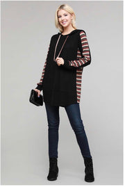 SALE! 59 OR 25 HD-K {The Night Out} Black Brown Green Stripe Sleeve Hoodie PLUS SIZE XL 2X 3X