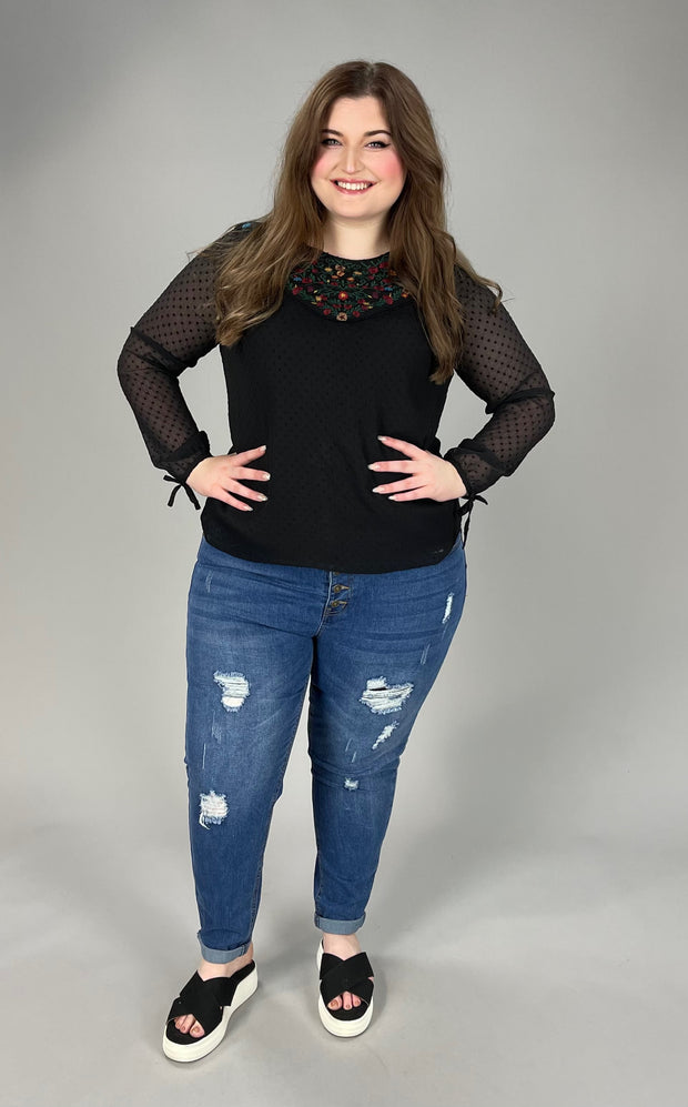 SALE!! PLS-A {Strawberry Fields} Black Tunic With Embroidery Detail SALE!!! PLUS SIZE 00