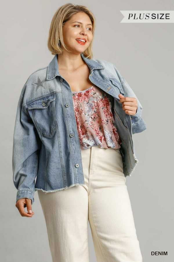 SALE!! 11 OT-A {Mega Star} "UMGEE" Light Blue  Denim Jacket PLUS SIZE XL 1X 2X