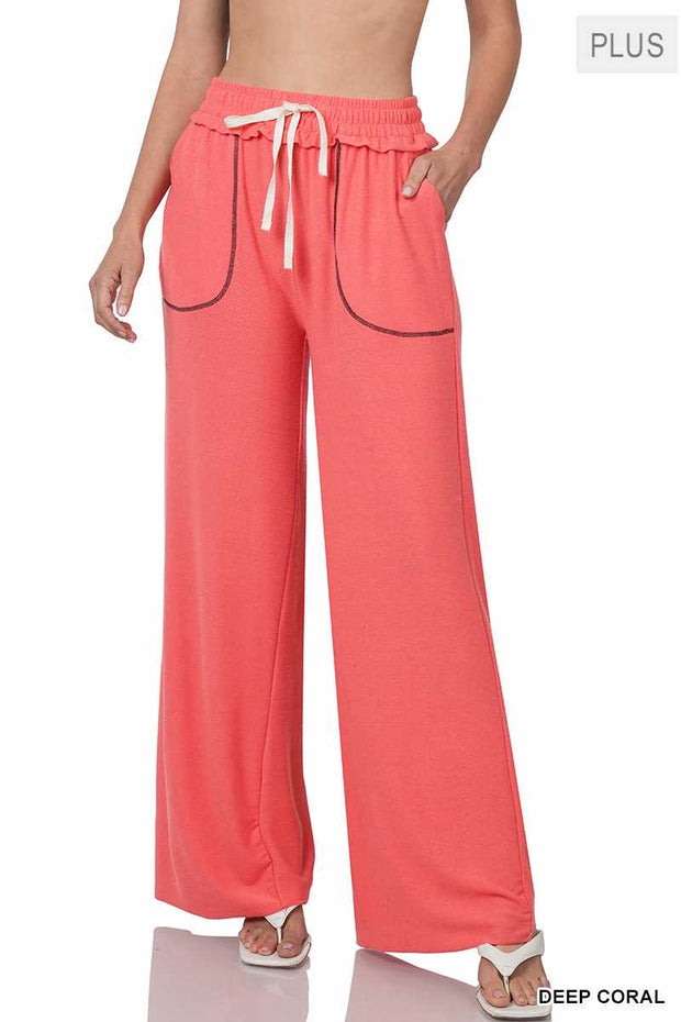 LEG-D {Seal The Deal} Deep Coral Wide Leg Joggers PLUS SIZE 1X 2X 3X