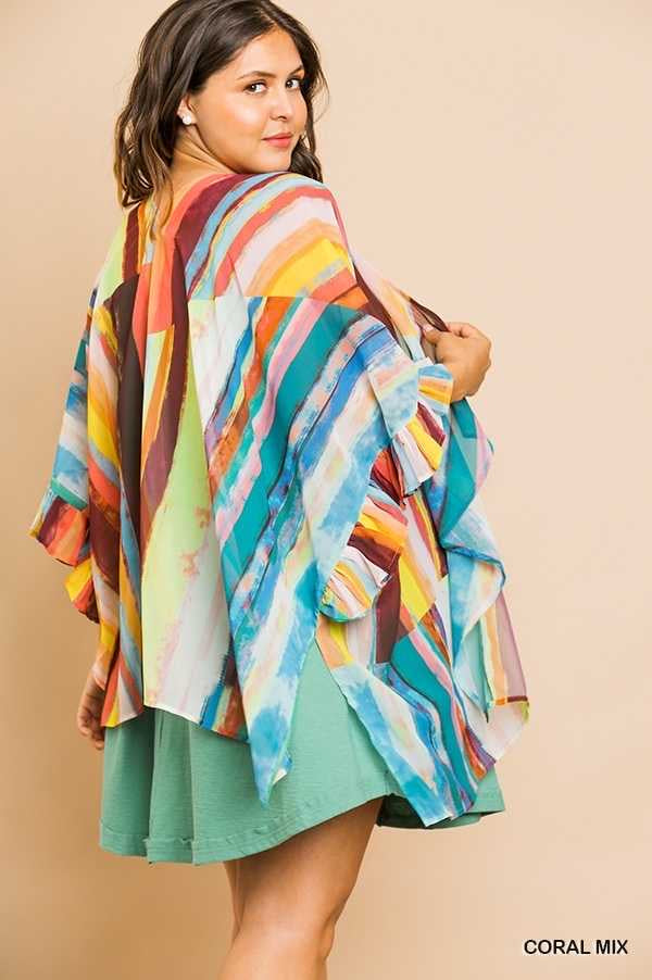 SALE!! 71 OT-B {Striped Fun} UMGEE Multi-Color Kimono Plus Size XL 1XL 2XL