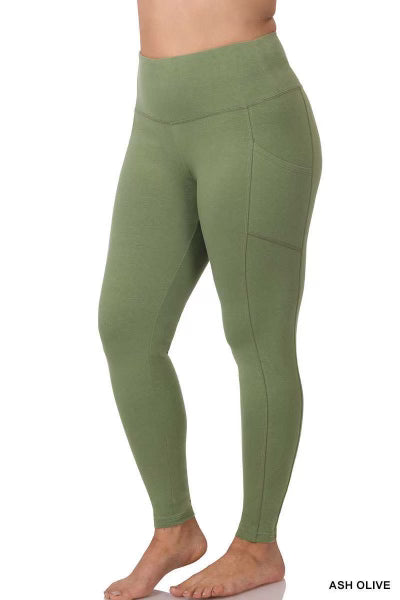 SALE!!  BT-99 {Gym Code} Ash Olive Cotton Pocket Leggings PLUS SIZE 1X 2X 3X