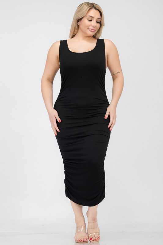 SALE!! LD-A {Trust Me} Black Ruched Bodycon Midi Dress PLUS SIZE XL 2X 3X