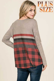 SALE!! 19 CP-T {Heading Out}  Grey With Red Black Plaid Top PLUS SIZE XL 2X 3X