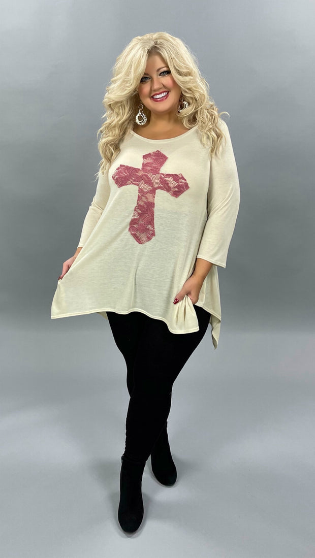 SALE!!  32 GT-C {Don't Cross Me}  Cream Mauve Cross Detail Top PLUS SIZE XL 2X 3X