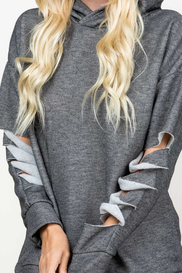 SALE!  23 HD-H {Stuck In My Ways} Grey Cut Sleeve Hoodie  PLUS SIZE XL 2X 3X