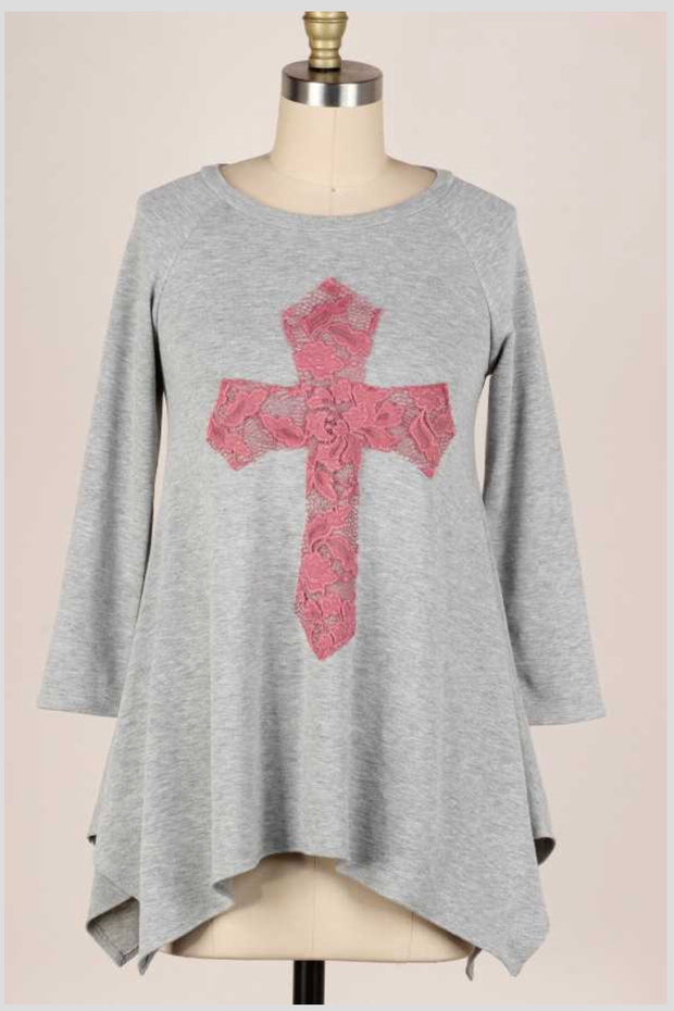 SALE!!  29 GT-C {Don't Cross Me} Grey Pink Cross Detail Top PLUS SIZE XL 2X 3X