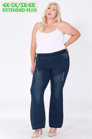 Leg-74 {Dream A Little} Navy Distressed Flared Raw Hem Jeans EXTENDED PLUS SIZE 4X/5X  5X/6X