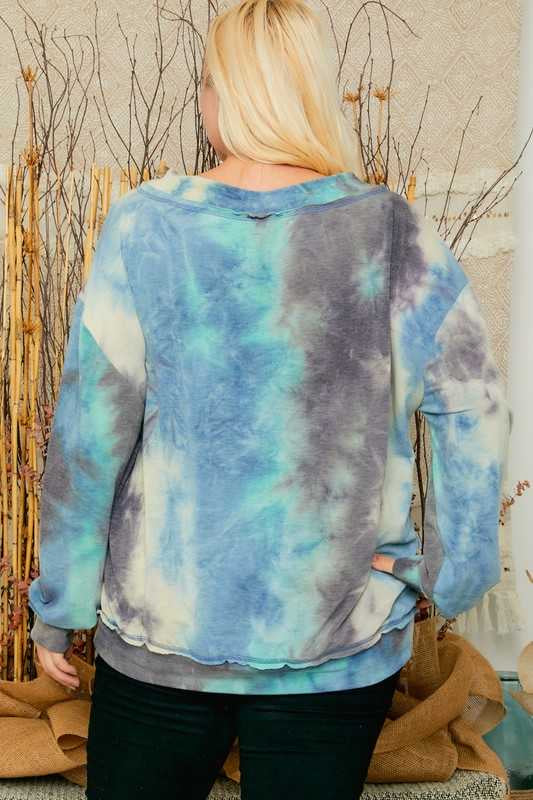 SALE!  25 PLS-B {Laid Back} Blue Mint Tie Dye  Top PLUS SIZE XL 2X 3X