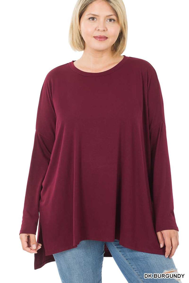 35 SLS-C {Hold Me Near} BURGUNDY Long Sleeve Top PLUS SIZE 1X 2X 3X