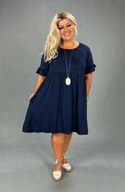 SALE!! 20 SSS-L {My Own Time} Navy Babydoll Ruffle Sleeve Dress PLUS SIZE 1X 2X 3X