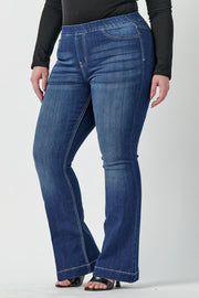 LEG-63 {Ms. Cello} Med Denim Pull On Flare Jeans PLUS SIZE 1X 2X 3X