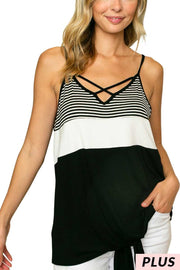 93 SV-K {Keep Upbeat} Black Stripe Spaghetti Strap Top PLUS SIZE 1X 2X 3X