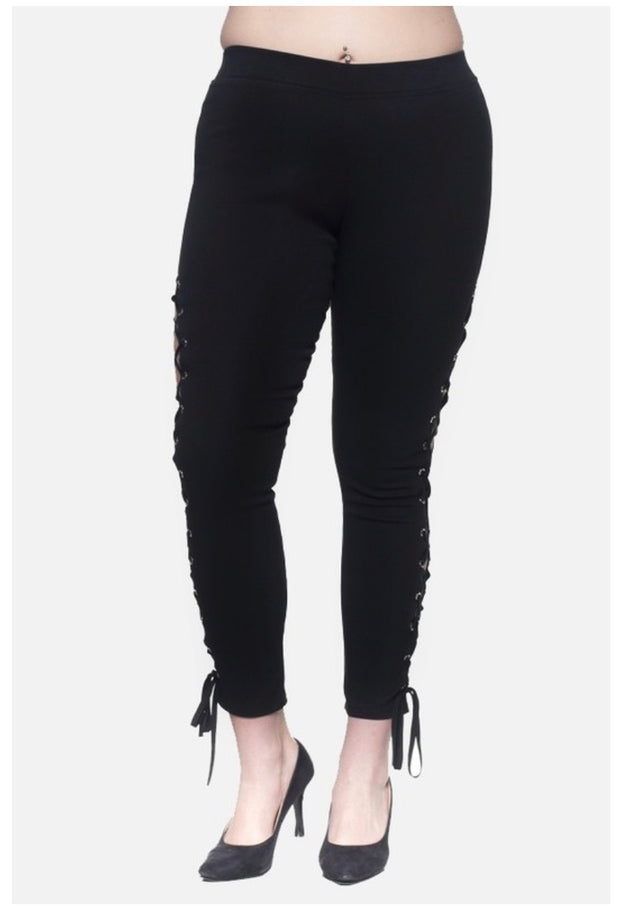 SALE!! BT-N  {Seeking Attention}  Black Lace Up Straight Leg Pants PLUS SIZE 1X 2X 3X