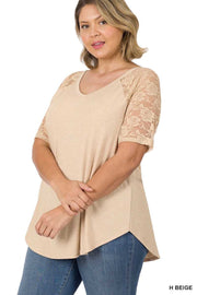 SALE!! 67 CP-E {What You Know} H. Beige V-Neck Lace Detail Top PLUS SIZE 1X 2X 3X