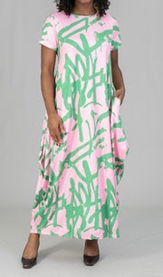 SALE!! LD-F {All This Love} Pink/Green Print Maxi Bubble Dress PLUS SIZE XL