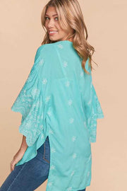 SALE!! 21 OT-R {Peaceful and Pretty} Mint/White Embroidery Kimono PLUS SIZE XL 2X 3X