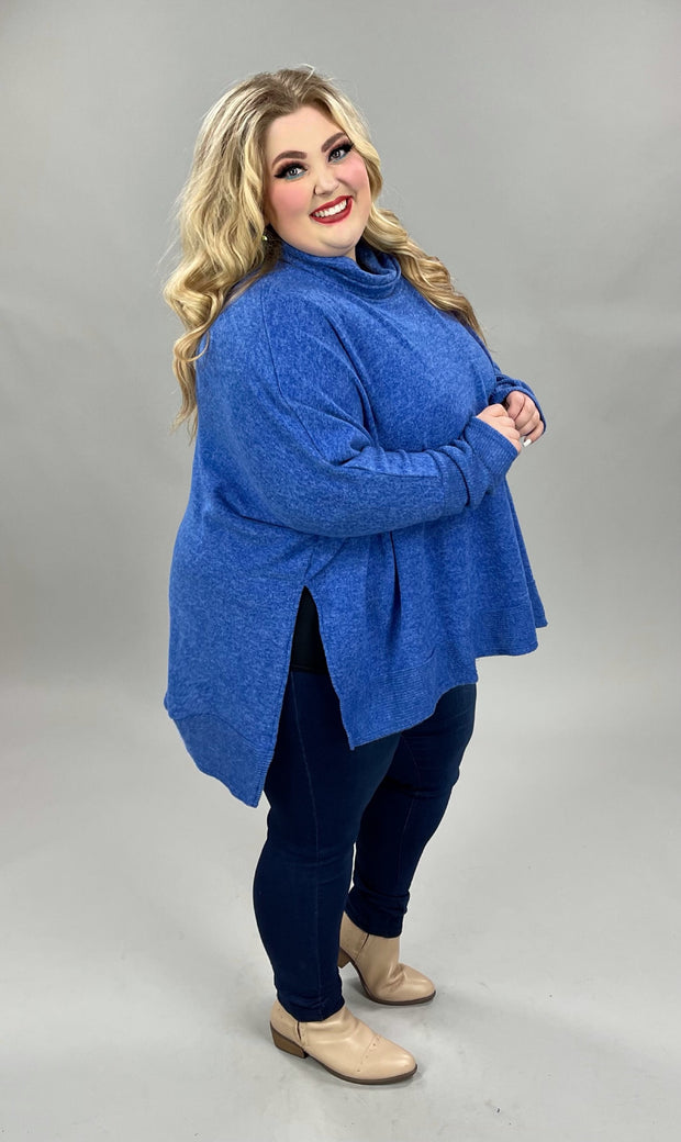 59 SLS-E {Reflections} Bright Blue Oversized Turtleneck Top PLUS SIZE 1X 2X 3X