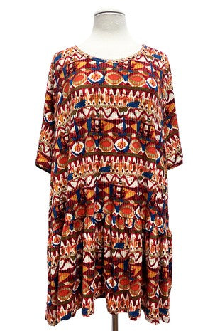 SALE!! 19 PSS {Friendly Smiles} Rust Tribal Print Ruffle Hem Top EXTENDED PLUS SIZE 3X 4X 5X