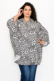 49 HD-B {Wild About It} Grey Animal Print Oversize Top w/Hood PLUS SIZE XL 2X 3X