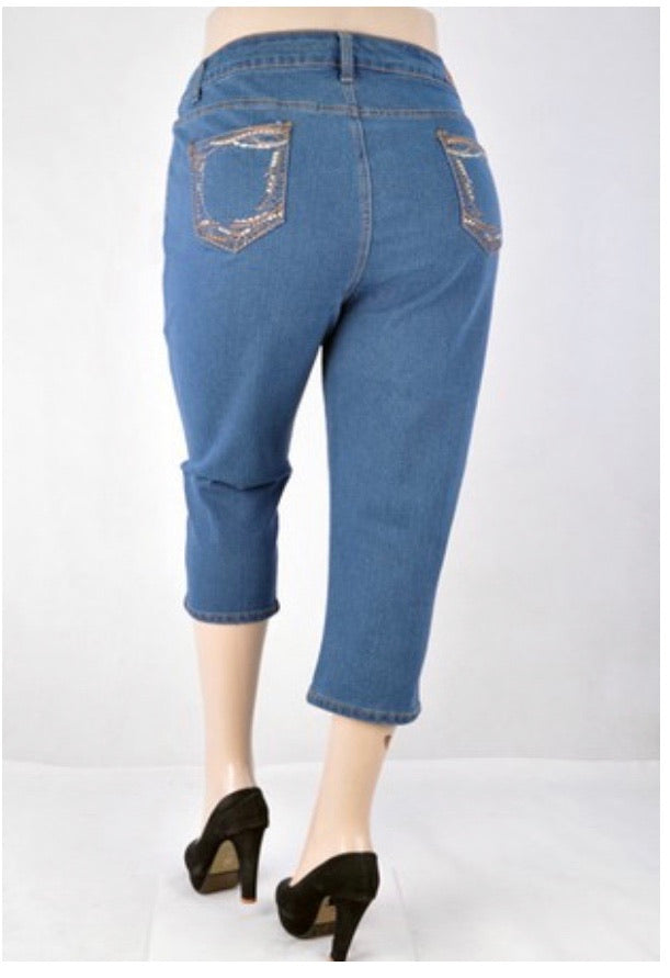 BT-R {Denim Daydream} Be-Girl Vintage Denim Capri Pant EXTENDED PLUS SIZE 24, 26, 28