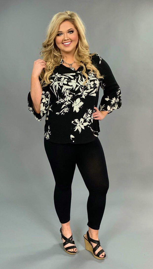 PQ-P "Breathtaking Look" Black & Ivory Floral V-Neck Top