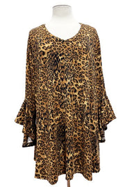 87 PQ {Wild Presence} Brown Leopard Print Ribbed V-Neck Top EXTENDED PLUS SIZE 4X 5X 6X