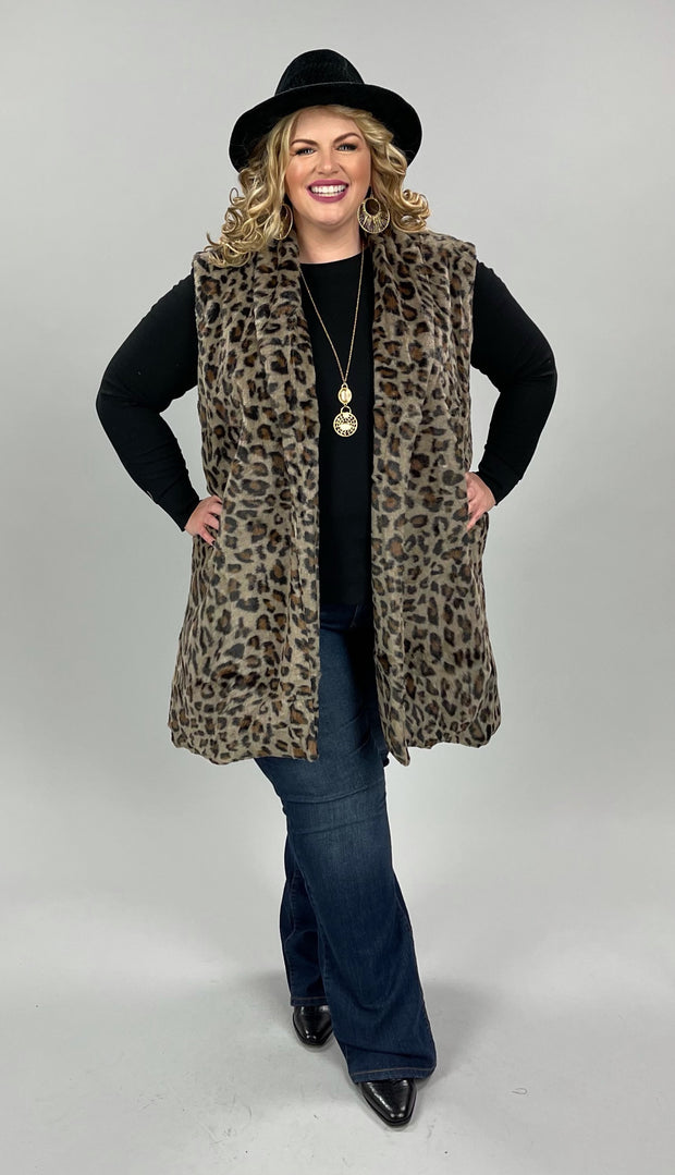 35 OT-F {Money Moves}  Mocha Animal Print Lined Vest PLUS SIZE 1X 2X 3X