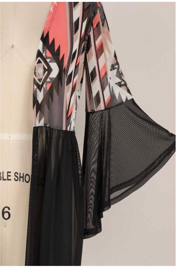 81 OT-B {Touch of Coral} Black/Coral Kimono PLUS SIZE 1X 2X 3X