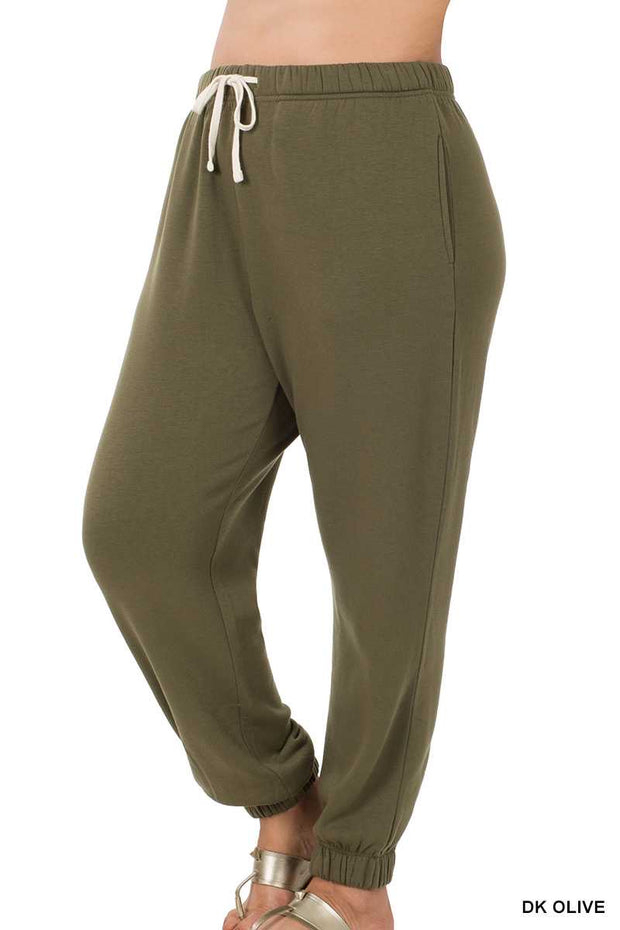 LEG-25 {Simply Cozy} Dk. Olive Fleece Lined Jogging Pants PLUS SIZE 1X 2X 3X