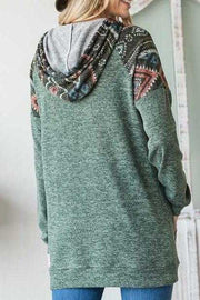 76 HD-A {Cozy On Up} Olive Hoodie W/Tribal Print Contrast  PLUS SIZE XL 2X 3X