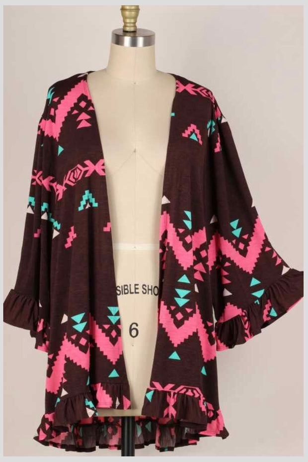 SALE!  25 OT-G {Dream Walker} Brown Tribal Print Cardigan PLUS SIZE 1X 2X 3X