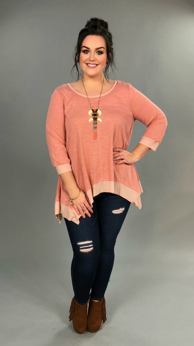 SALE!! SQ-D "UMGEE" Apricot Top 3/4 Sleeves & Sharkbite Hem