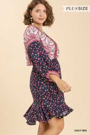 SALE!! 33 PQ-G {Young And Bold} Umgee Navy Floral Dress PLUS SIZE XL 1X 2X