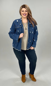 SALE!! 21 OT-C {Wrangle Me Up} Distressed Denim Jacket PLUS SIZE 1X/2X  2X/3X