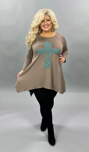 SALE!! 32 GT-B {Don't Cross Me} Mocha Teal Cross Detail Top PLUS SIZE XL 2X 3X