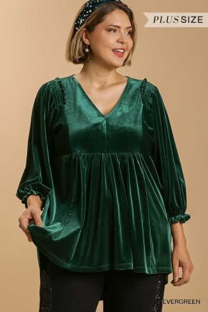 SALE!! 15 SQ-B {Back In Town} Umgee Evergreen Velvet Babydoll Top  PLUS SIZE XL 1X 2X