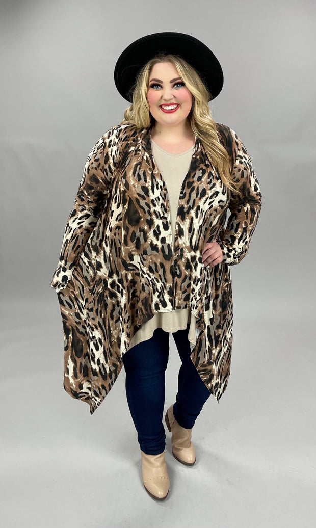 82  OT-B { Diva Style} Animal Print  Cardigan W/Sleeve Patches PLUS SIZE 1X 2X 3X