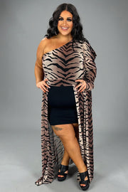 SALE!! LD-F {Fun For You} Taupe Animal Print 1 Shoulder Long Top PLUS SIZE 1X 2X 3X