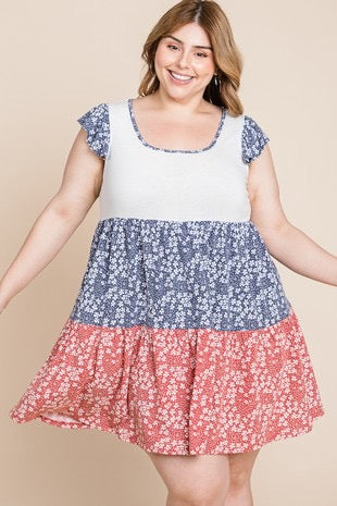 SALE!! 38 CP-A {Finding Hope} Blue/Red Floral Contrast Dress PLUS SIZE 1X 2X 3X