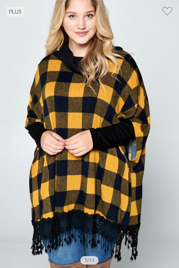 SALE!! 15 PSS-B {Cloak Me In Plaid}  Mustard/Black Plaid Top PLUS SIZE 1X 2X 3X